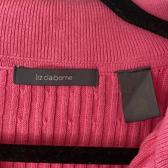 Liz Claiborne Braided Knit Collared Zip Up Sweater Pullover Cardigan Pink Size L - Picture 4 of 16
